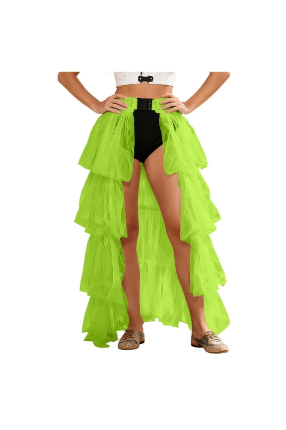 Womens Mesh Tutu Skirt Asymmetrical Hem Layered High Low Party Evening Wear