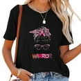 thumbnail image 1 of Womens Messy Bun Pink Ribon Leopard Support Breast Cancer Warrior T Shirt Black, 1 of 5