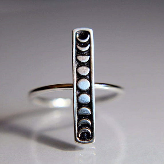 Womens Metal Alloy Ring Inlaid Gemstones Lunar Eclipse Design Silver Jewelry Jewelry European American Fashion