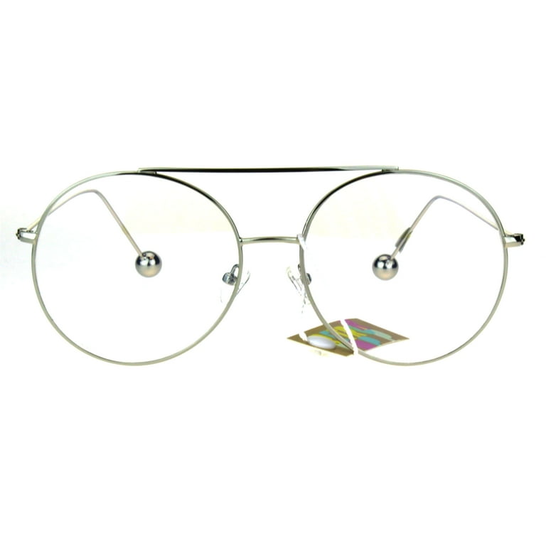 Womens Metal Ball Tip Arm Oversize Nerdy Aviator Glasses Silver