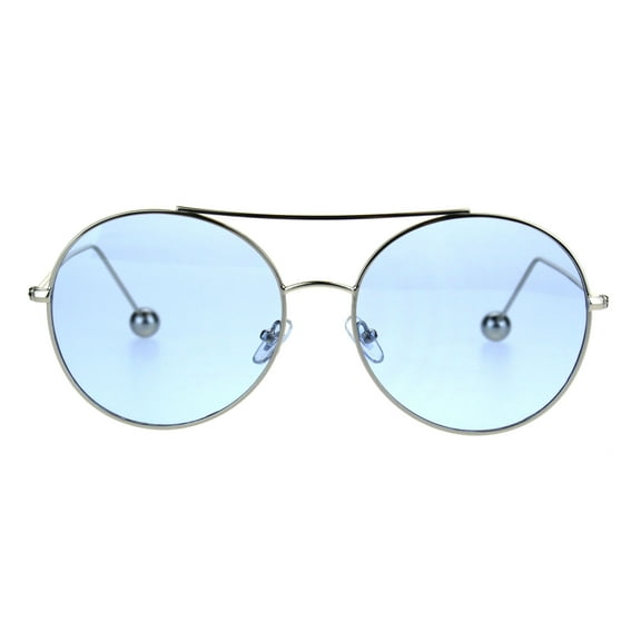 Womens Metal Ball Tip Retro Trend Unique Feminine Pilots Sunglasses Silver Blue