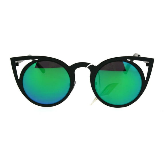 Womens Metal Bat Shape Cat Eye Round Circle Lens Sunglasses Black Teal