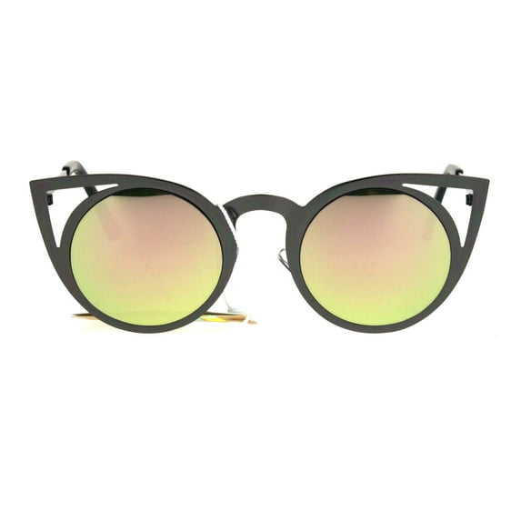 Womens Metal Bat Shape Cat Eye Round Circle Lens Sunglasses Gunmetal Peach