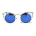 thumbnail image 1 of Womens Metal Bat Shape Cat Eye Round Circle Lens Sunglasses Silver Blue, 1 of 4