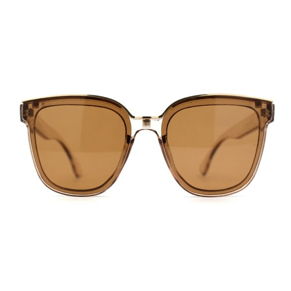 Womens Metal Brow Line Inset Lens Horn Rim Fashion Sunglasses Clear Beige Brown