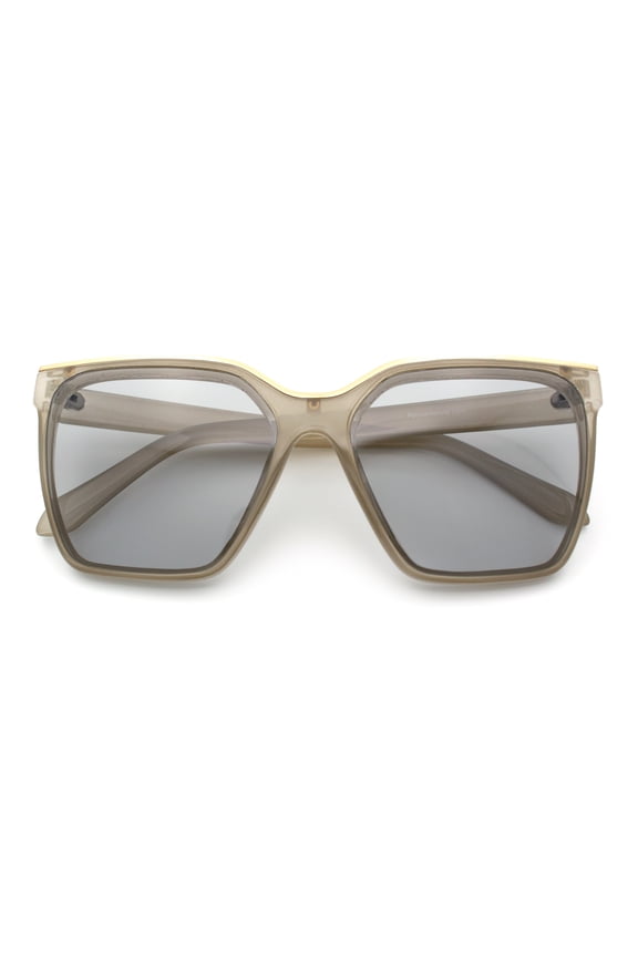 Womens Metal Brow Oversized High Temple Rectangle Plastic Sunglasses All Grey