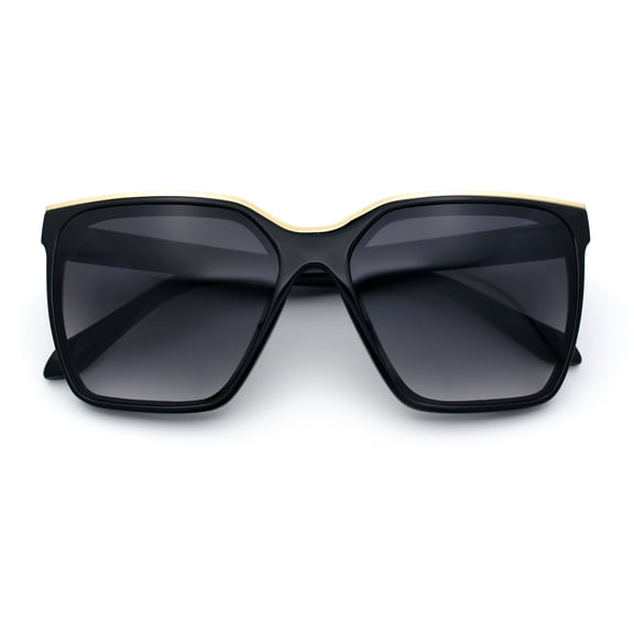 Womens Metal Brow Oversized High Temple Rectangle Plastic Sunglasses Black - Smoke