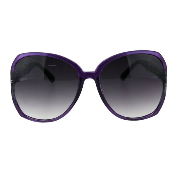 Womens Metal Chain Arm Exposed Lens Diva Plastic Fashion Sunglasses Purple Smoke