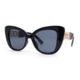 thumbnail image 1 of Womens Metal Chain Arm Large Thick Cat Eye Sunglasses All Black, 1 of 4