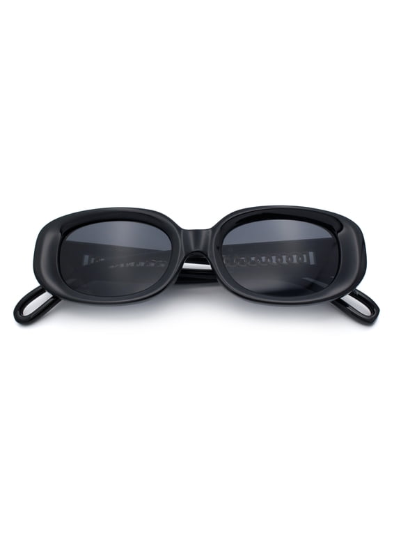 Womens Metal Chain Jewel Arm Oval Rectangle Mod Plastic Sunglasses All Black