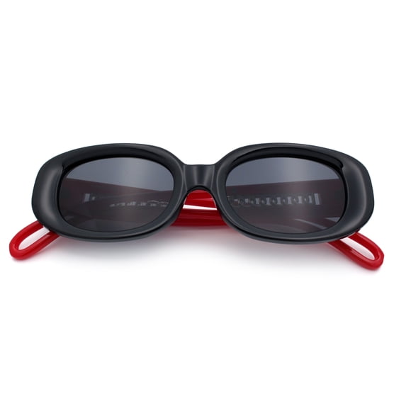 Womens Metal Chain Jewel Arm Oval Rectangle Mod Plastic Sunglasses Black Red - Black