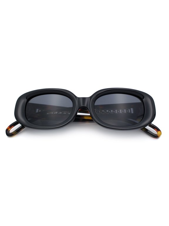 Womens Metal Chain Jewel Arm Oval Rectangle Mod Plastic Sunglasses Black Tortoise - Black