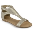thumbnail image 1 of Womens Metal Detail Flat Faux Leather Sandals, 1 of 8