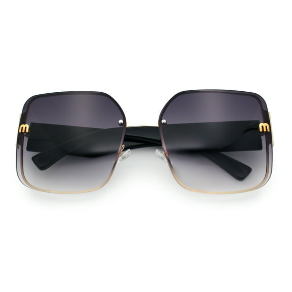 Womens Metal Frame Rimless Oversized Luxury Fashion Butterfly Sunglasses Gold Black - Smoke