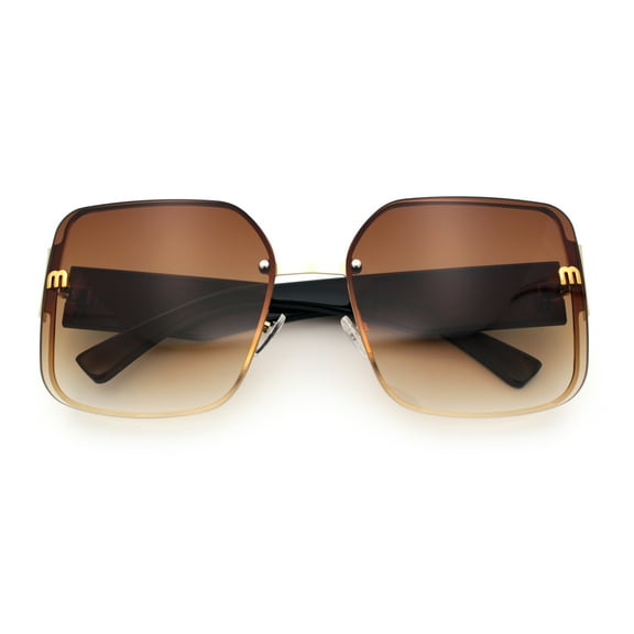 Womens Metal Frame Rimless Oversized Luxury Fashion Butterfly Sunglasses Gold Brown - Brown