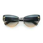 Womens Metal Frame Rimless Oversized Luxury Fashion Cat Eye Sunglasses Gold Black - Blue Beige