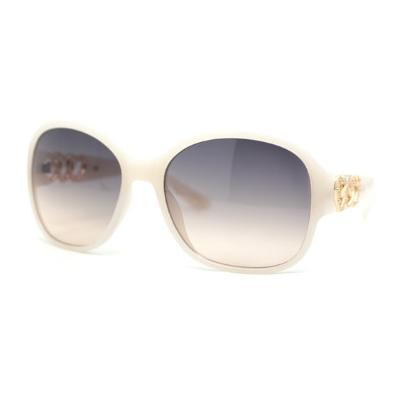 Womens Metal Heart Jewel Chain Hinge Classic Round Butterfly Plastic Sunglasses Ivory - Brown Smoke