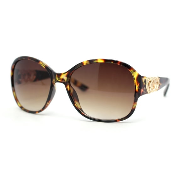 Womens Metal Heart Jewel Chain Hinge Classic Round Butterfly Plastic Sunglasses Tortoise - Brown