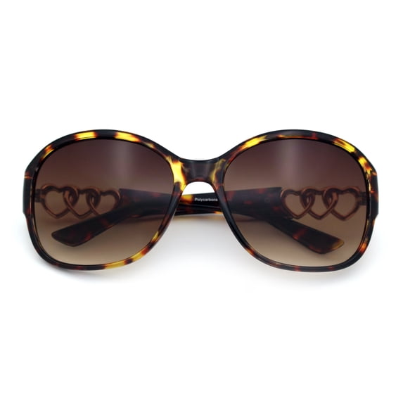 SA106 Womens Metal Heart Jewel Chain Hinge Classic Round Butterfly Plastic Sunglasses / Tortoise Frame - Brown Lens