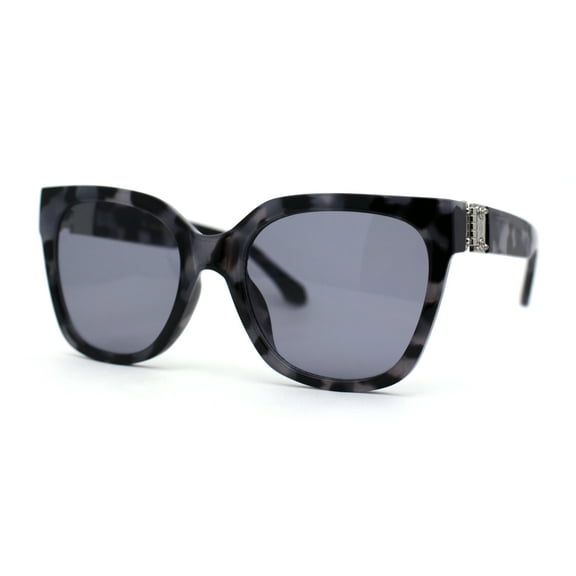 Womens Metal Jewel Hinge Horn Rim Rectangle Designer Sunglasses Slate Tortoise Black