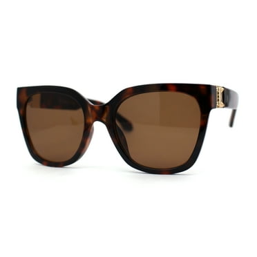 Womens Metal Jewel Hinge Horn Rim Rectangle Designer Sunglasses Tortoise Brown