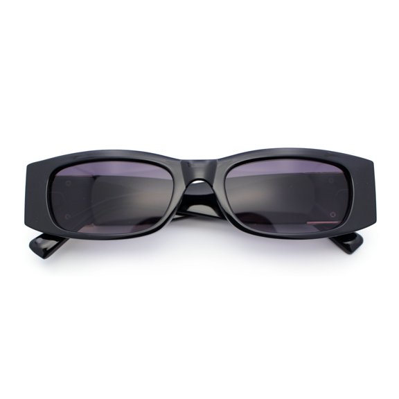 Womens Metal Pyramid Jewel Hinge Narrow Rectangle Retro Chic Plastic Sunglasses Black - Smoke
