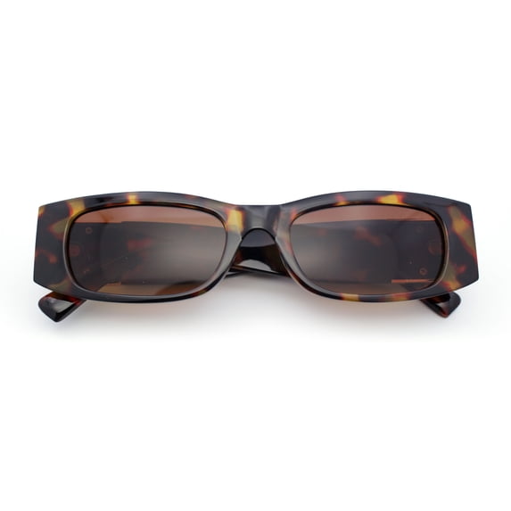 Womens Metal Pyramid Jewel Hinge Narrow Rectangle Retro Chic Plastic Sunglasses Tortoise - Brown