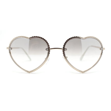 Womens Metal Race Jewel Trim Rimless Heart Shape Hippie Sunglasses Gold - Clear