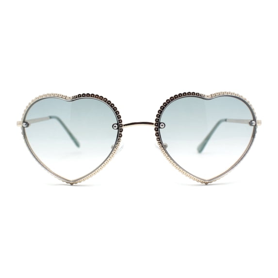 Womens Metal Race Jewel Trim Rimless Heart Shape Hippie Sunglasses Gold - Green