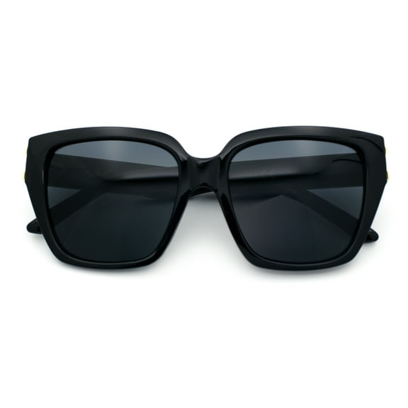 Womens Metal Ribbon Trim Oversized Rectangle Designer Fashion Sunglasses All Black