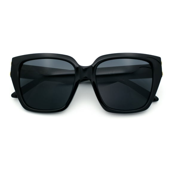 Womens Metal Ribbon Trim Oversized Rectangle Designer Fashion Sunglasses All Black