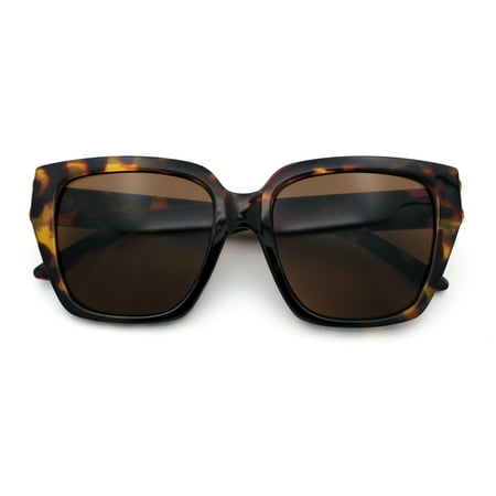 Womens Metal Ribbon Trim Oversized Rectangle Designer Fashion Sunglasses Tortoise - Brown