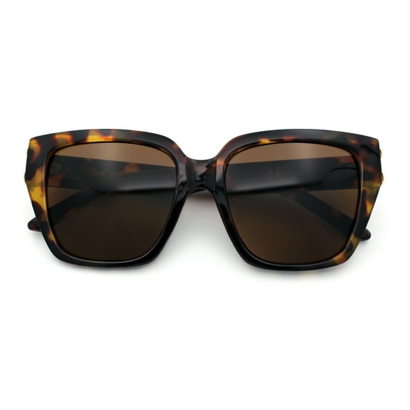 Womens Metal Ribbon Trim Oversized Rectangle Designer Fashion Sunglasses Tortoise - Brown