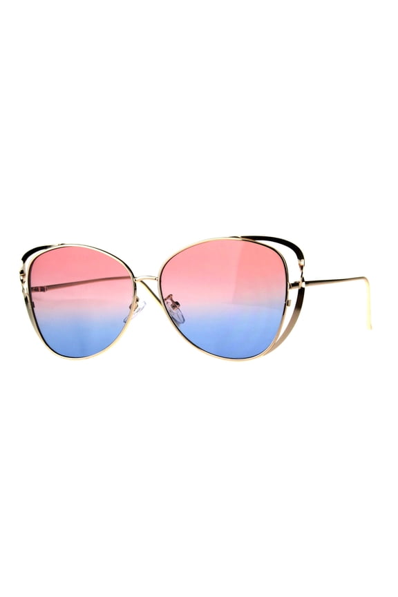 Womens Metal Rim Butterfly Diva Designer Fashion Sunglasses Gold Pink Blue