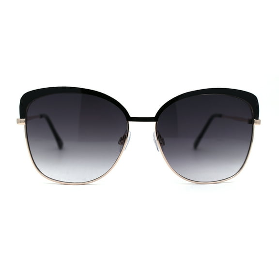 Womens Metal Rim Butterfly Half Rim Chic Sunglasses Gold Black Smoke