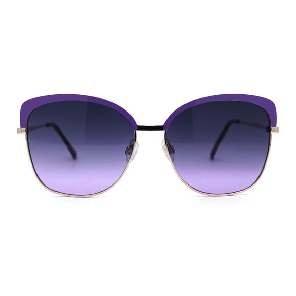 Womens Metal Rim Butterfly Half Rim Chic Sunglasses Gold Purple Smoke