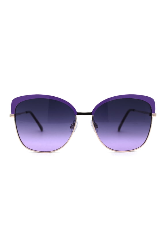 Womens Metal Rim Butterfly Half Rim Chic Sunglasses Gold Purple Smoke
