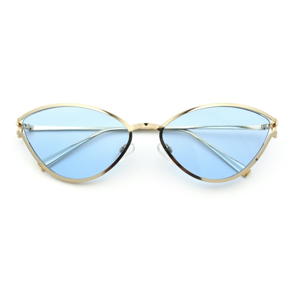Womens Metal Rim Cat Eye Breezy Casual Fashion Sunglasses Gold - Blue