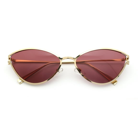 Womens Metal Rim Cat Eye Breezy Casual Fashion Sunglasses Gold - Burgundy