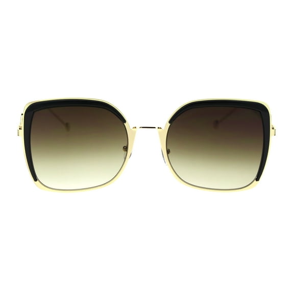 Womens Metal Rim Chic Butterfly Designer Sunglasses Gold Brown Gradient Brown