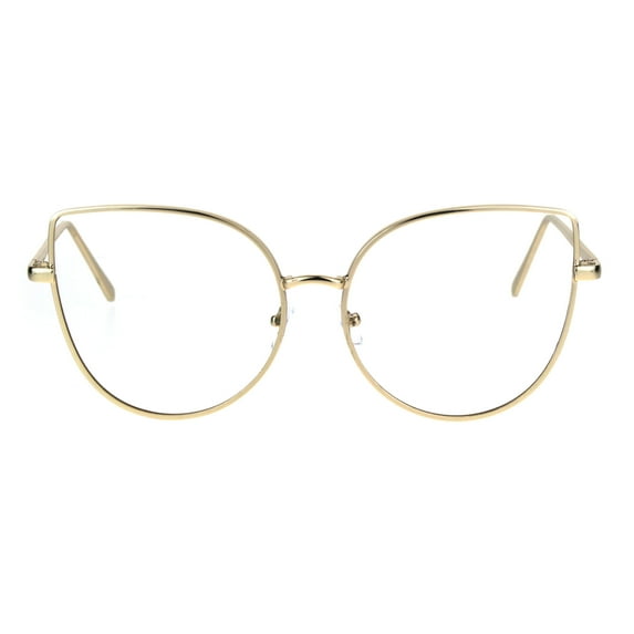 Womens Metal Rim Flat Panel Oversize Cateye Clear Lens Eye Glasses Gold