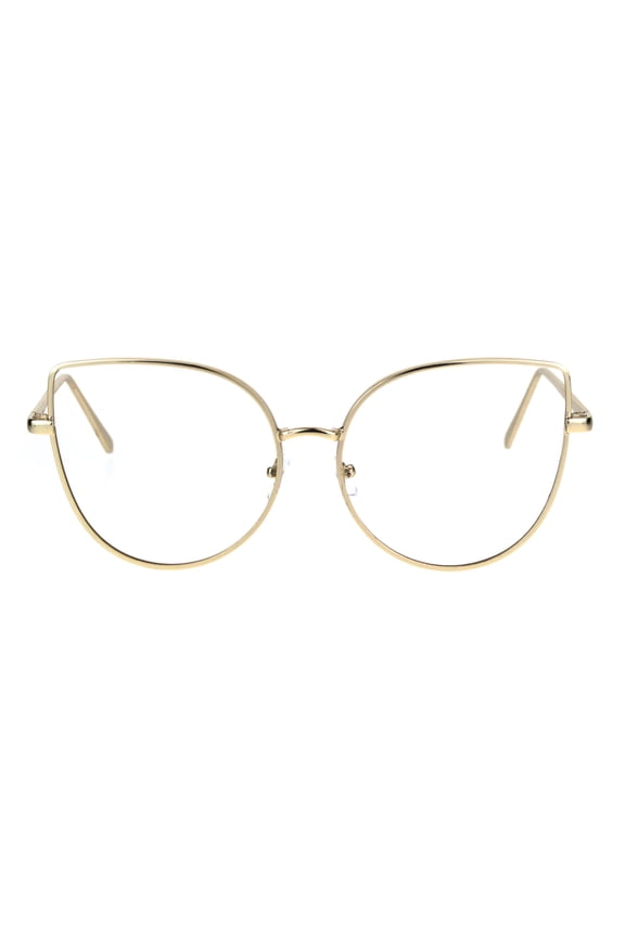 Womens Metal Rim Flat Panel Oversize Cateye Clear Lens Eye Glasses Gold