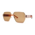 thumbnail image 1 of Womens Metal Rim Oversize Mafia Mob Fashion Sunglasses Gold Brown Light, 1 of 4