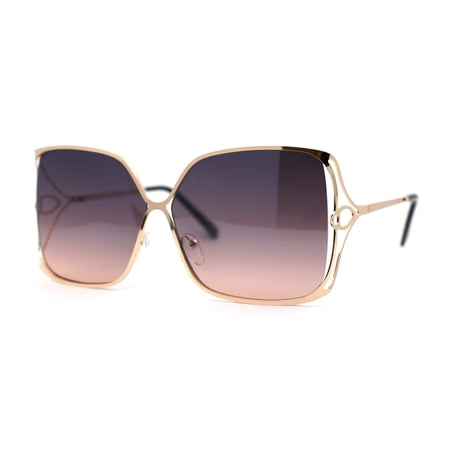 Womens Metal Rim Rectangle Oversize Butterfly Designer Sunglasses Gold Black Brown