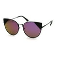 thumbnail image 1 of Womens Metal Rim Reflective Lens Cat Eye Tip Round Retro Sunglasses Black Purple Mirror, 1 of 4