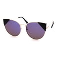 thumbnail image 1 of Womens Metal Rim Reflective Lens Cat Eye Tip Round Retro Sunglasses Gold Blue Mirror, 1 of 4