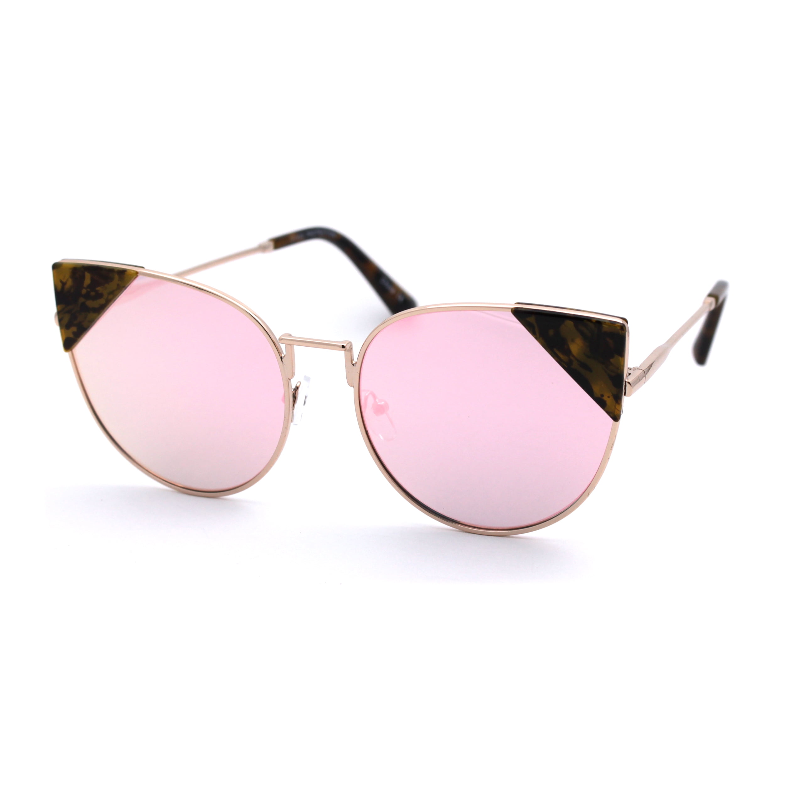 Womens Metal Rim Reflective Lens Cat Eye Tip Round Retro