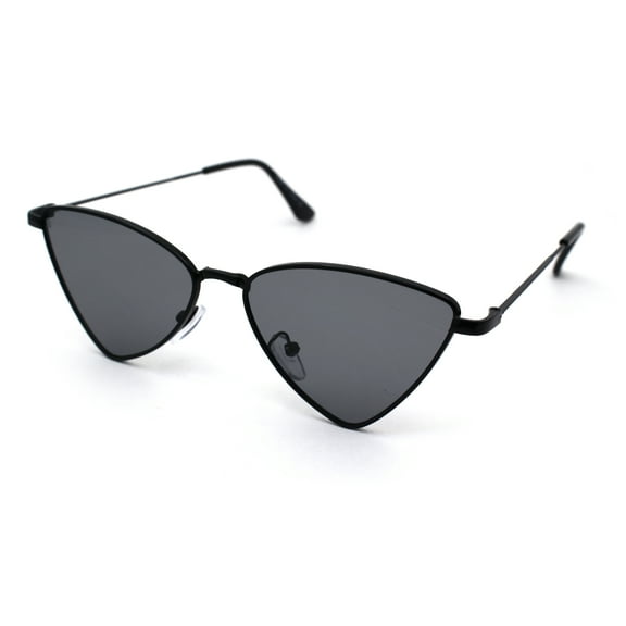 Womens Metal Rim Triangular Pimp Style Cat Eye Sunglasses All Black