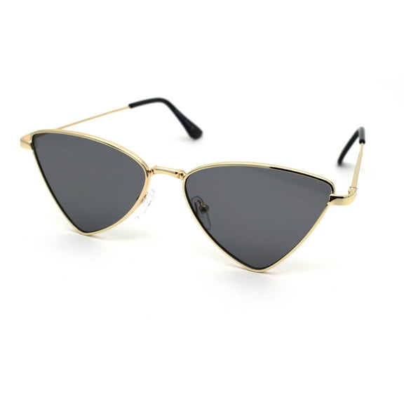 Womens Metal Rim Triangular Pimp Style Cat Eye Sunglasses Gold Black