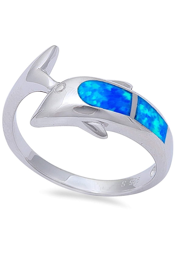 Womens Metal Ring Handmade Cartoon Character Design with Gold Plated Inlay and Blue Opal Dolphin Decoration Artificial Gemstone Ring Jewelry